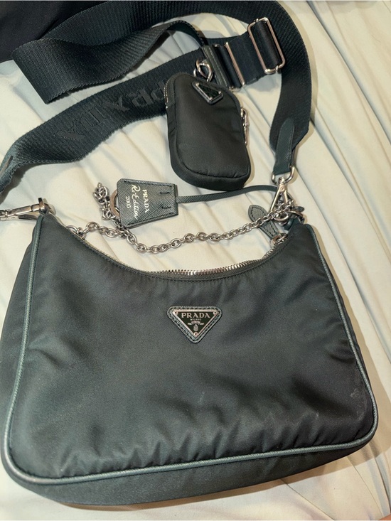 Prada Handbags - Prada Dark Green Nylon Crossbody with Silver Hardware